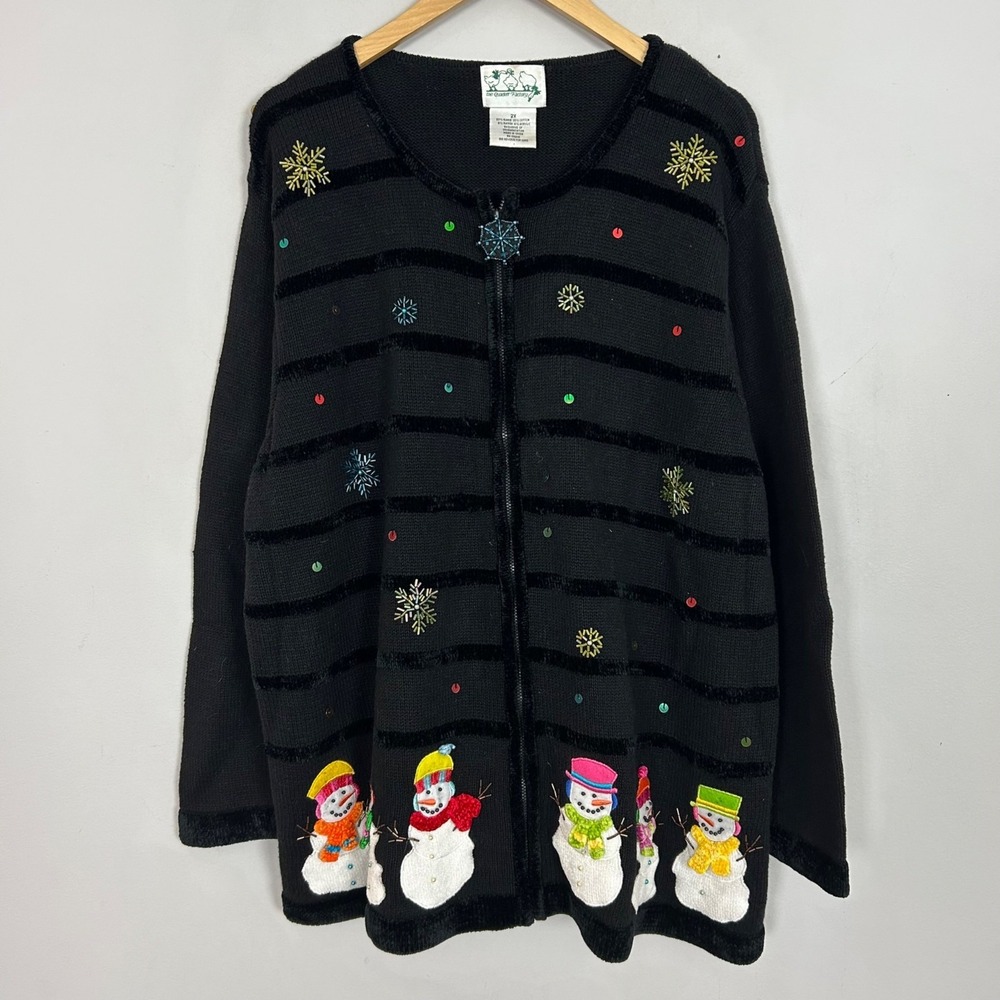 Vtg Quacker Factory Christmas Holiday Winter Cardigan Sweater Size 2X Women's